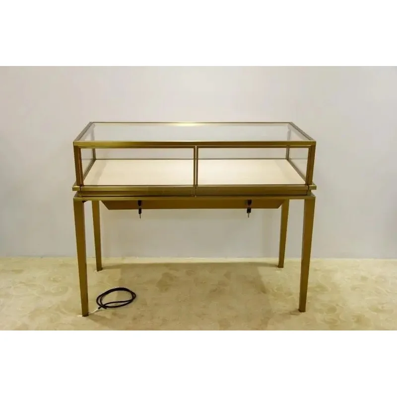 custom.High End Vintage Brass Hinged Flip Open Long Glass Display Black Velvet Liner Desktop Placement Fine Jewelry Ant