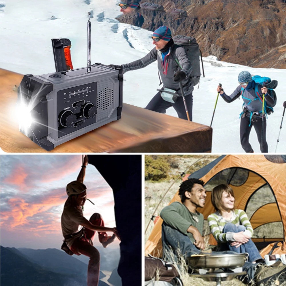 Hand Crank Emergency Radio Solar Powered Radio with LED Flashlight SOS Alarm Portable Radio for Indoor Outdoor Emergencies