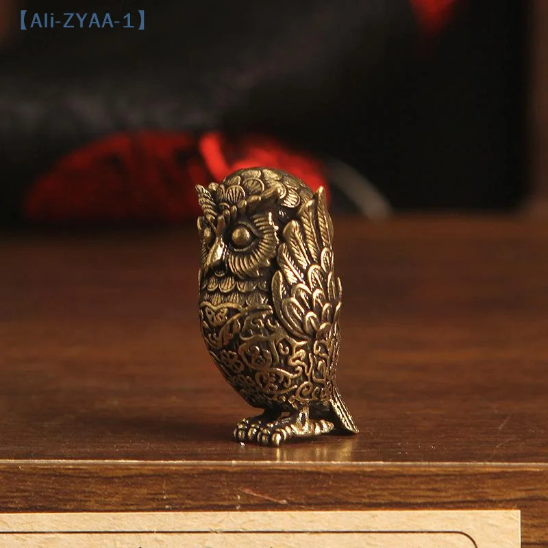 【ZYAA-1】1Pcs Bookshelf Decor Vintage Brass Owl Statue Ear Covering Animal Sculpture Desktop Home Office Ornament Unique Gift