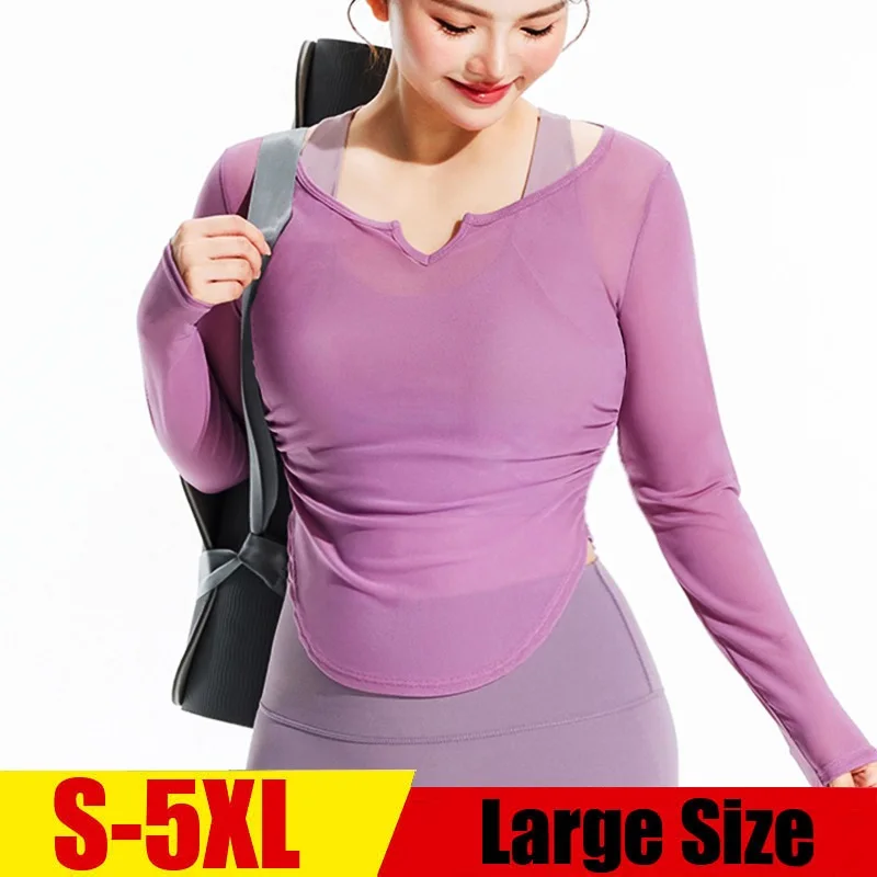 Nuvem Esconder-Manga Longa Camisa Esportiva para Mulheres, Yoga Camisetas, Ginásio Workout Cover-up Camisas, Top Colheita Grande, Plus Size, S-XXXXXL