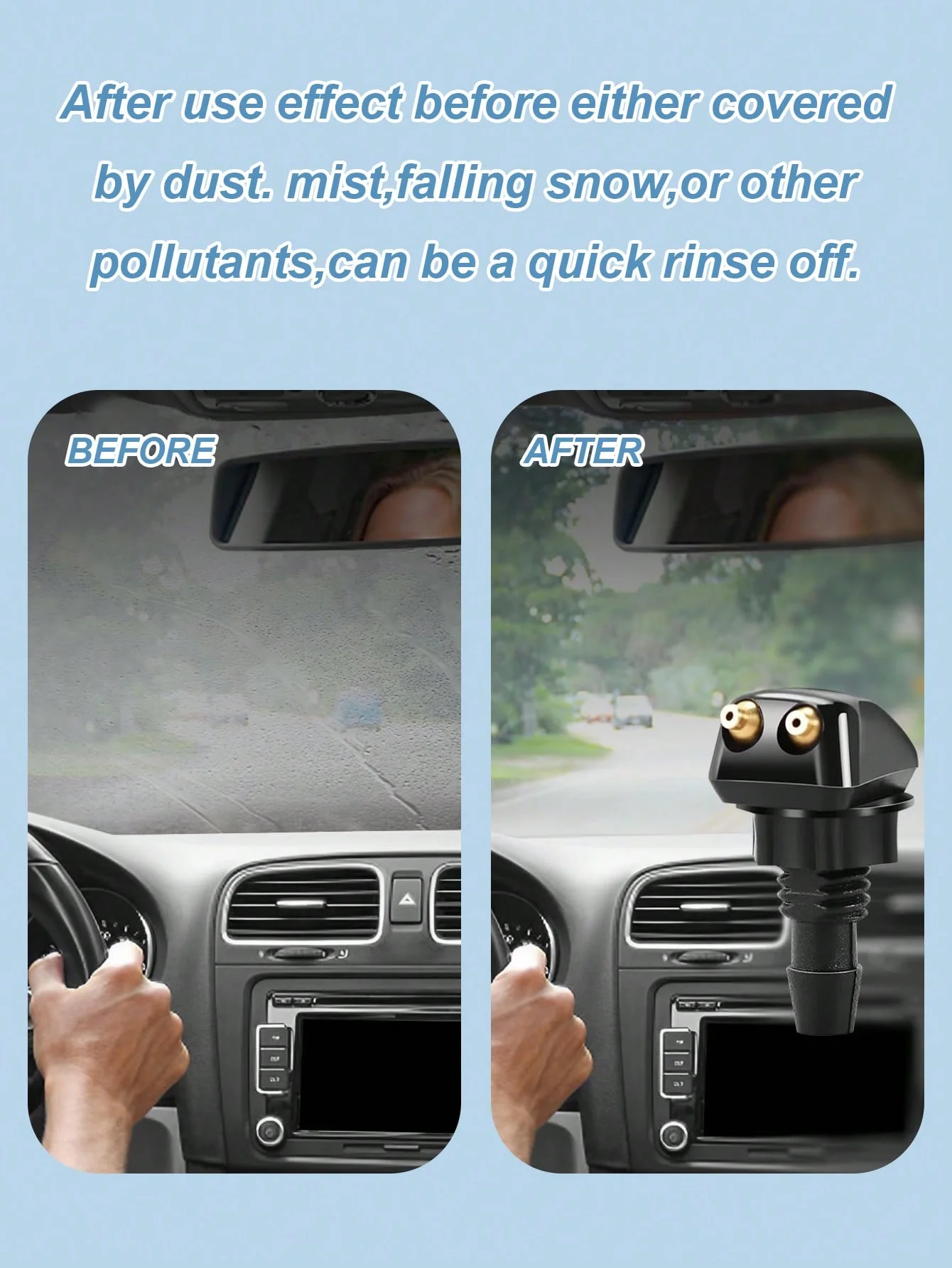 مجموعة فوهة غسالة الزجاج الأمامي القابلة للتعديل العالمية - مجموعة مكونة من 9 قطع تتضمن موصل خرطوم الفوهة، تصميم ثقب مزدوج لتحسين Cl