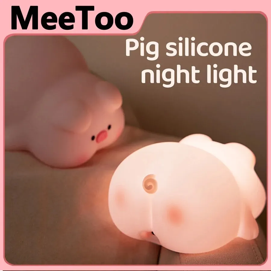 Touch Sensor Silicone LED Lamp Cute Little Piggy USB Rechargeable Nightlight Dimmable Mood Light for Bedroom Decor Birthday Gift