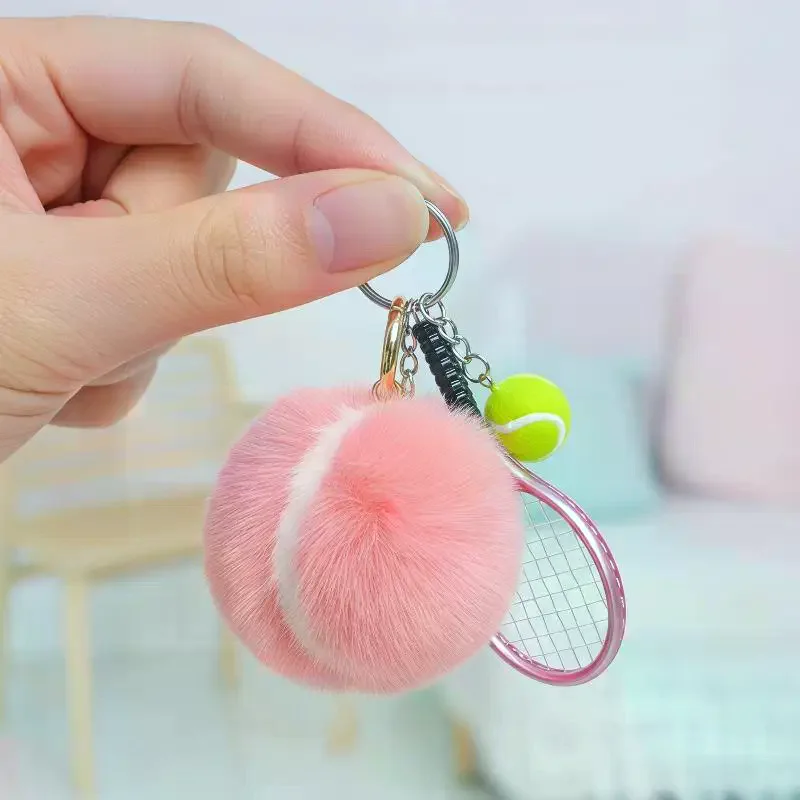 Tennis Keychain - Cartoon Ball School Bag Pendant Simple DIY Tennis Fur Key Chain for Girl Gift - Fun and Playful Accessory