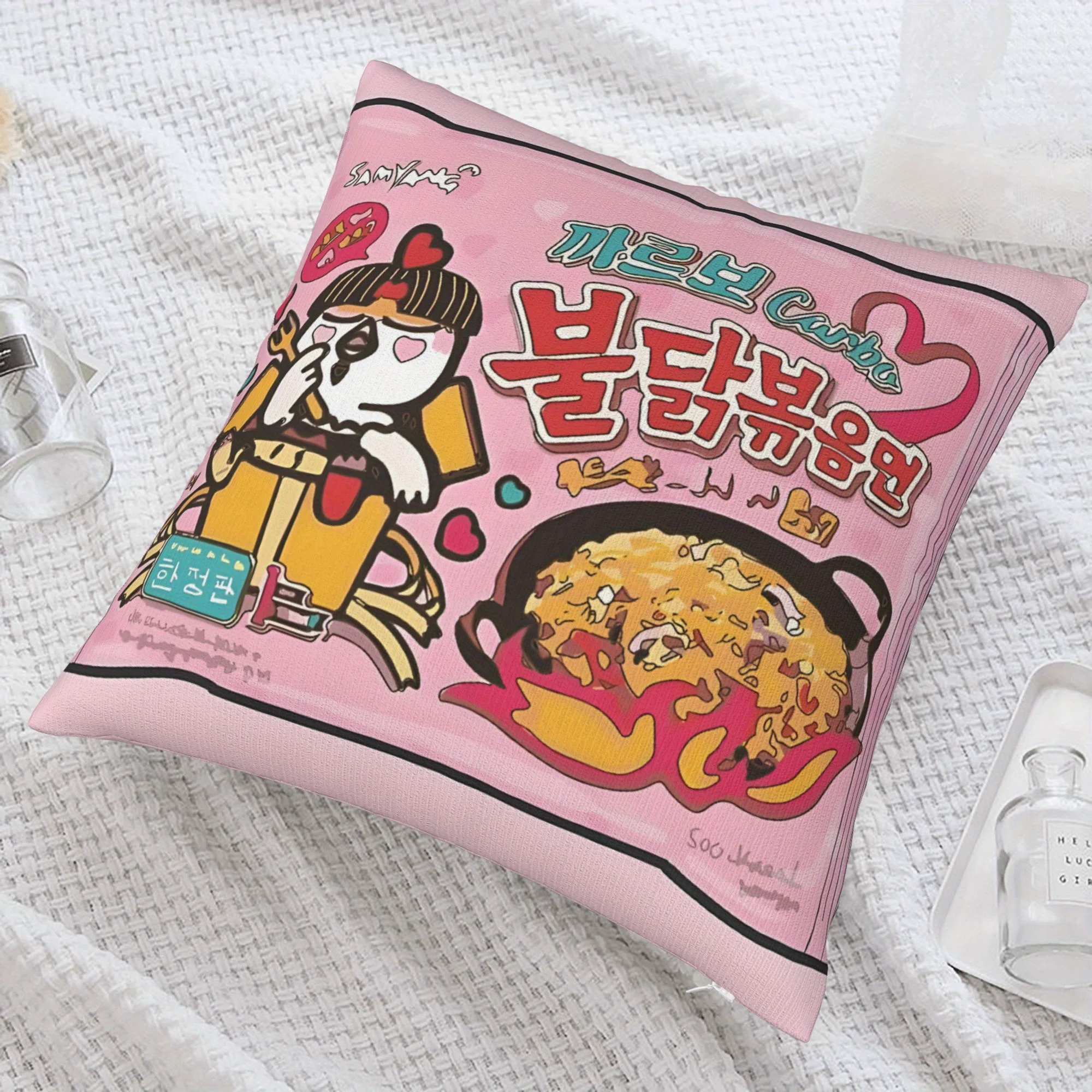 1pc Korean Spicy Noodle Throw Pillow Cover Polyester 2D Double-Sided Print for Sofa Bedroom Living Room Decor Fun Gift