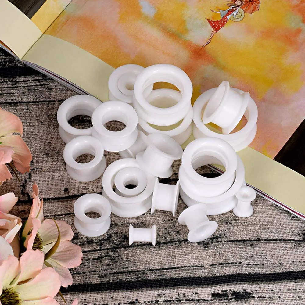 10 PCS Piercing Tunnel Set Soft/Hard Silicone Flesh Tunnel Plug 2g-25mm Flexible Ear Stretching Gauge Expander White