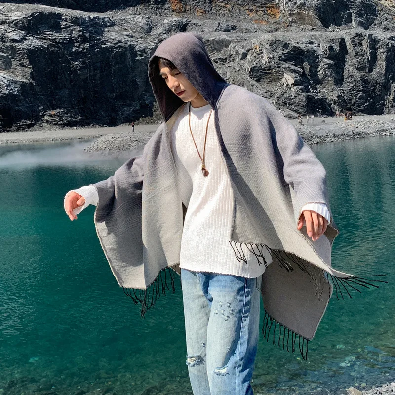 Men's Geometric Style Ethnic Trend Shawl Outdoor Vacation Travel Warm and Windproof Cloak Shawl Cloak Imitation cashmere P1