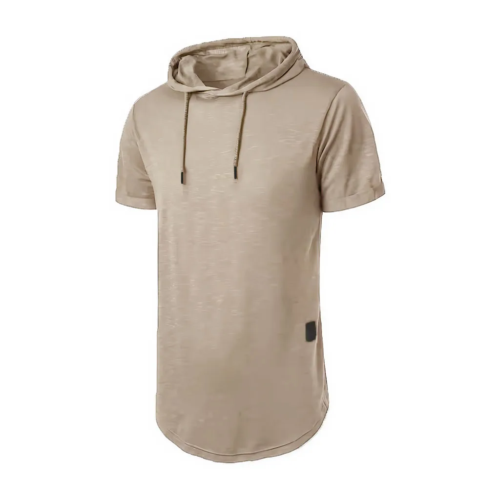 Männer Baumwolle T-shirt Kurzarm Mit Kapuze Einfarbig Slim Fit Männlich Atmungsaktive Sport Tees Leichte Fitness Männlich Casual Tops – Detail 21