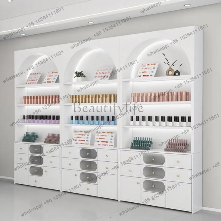 LJY Nordic Creative Nail Salon Display Cabinet Modern Designer Storage Display Cabinet Beauty Salon Cosmetic Display Furniture F