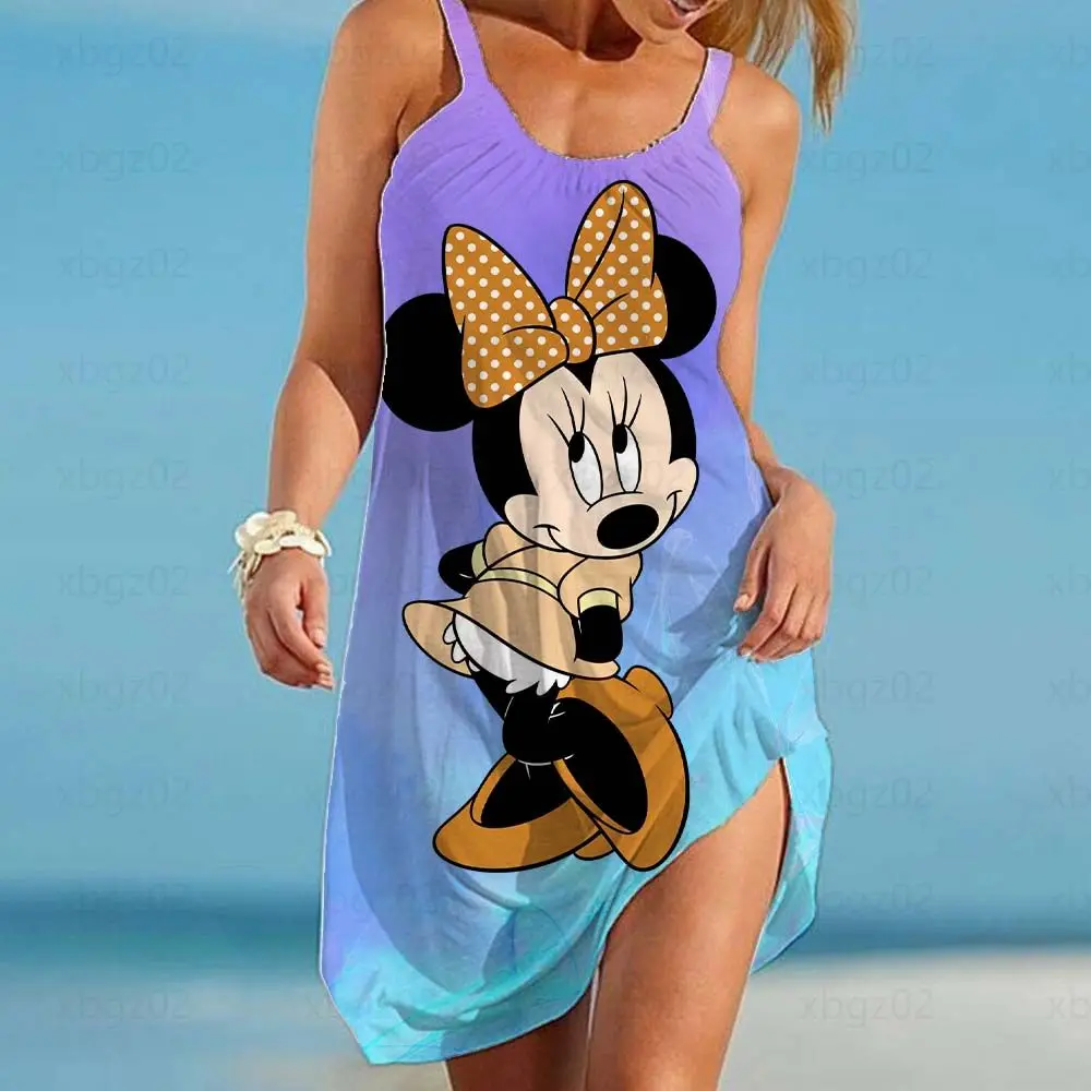 Robe ample et élégante pour femmes, tenue de plage, sans manches, Sexy, 5XL, Disney, Minnie Mouse, style Boho, livraison gratuit