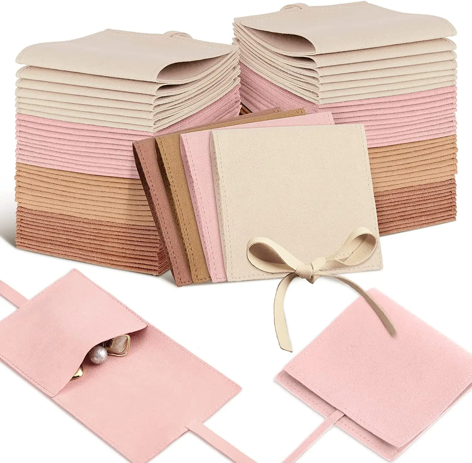 

5pcs Microfiber Jewelry Pouches 6x6cm 6x8cm 8x8cm 9x9cm Jewelry Bag with Ribbon Envelope for Earring Necklace Bracelet Package