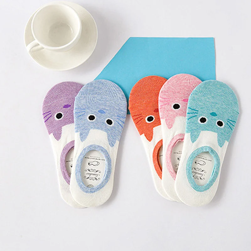 CAT Warm comfortable cotton bamboo fiber girl women\'s socks ankle low female invisible color girl boy hosier 1pair=2pcs WS95