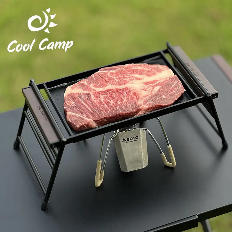 Outdoor Camping Barbecue Plate Picnic Portable Barbecue Lifting Barbecue Grill Set Wooden Handle Teppanyaki Steak Frying Pan