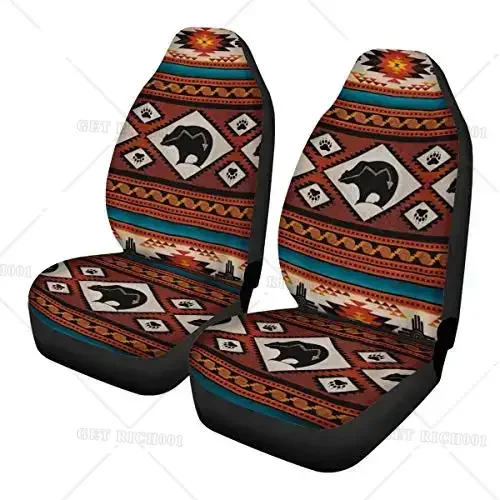 Southwest Nativa Indian Tribal Aztec Geometry Pattern Universal 2 Pcs Car Front Seat Covers Bucket Seat Protector for Cars