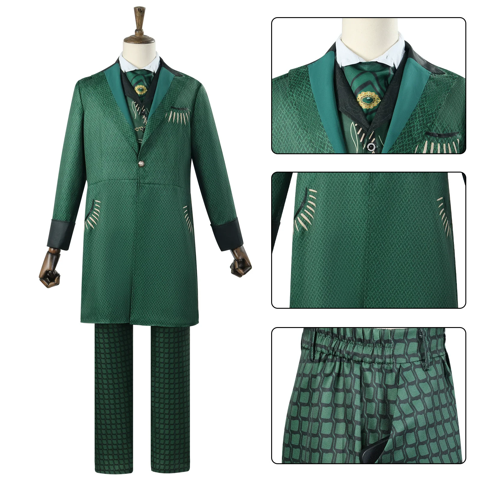 5PCS Oz Wizard Cosplay Costume Men Green Suit Complete Set Men's Christmas Clothing Halloween suit New Year Costume Accessories