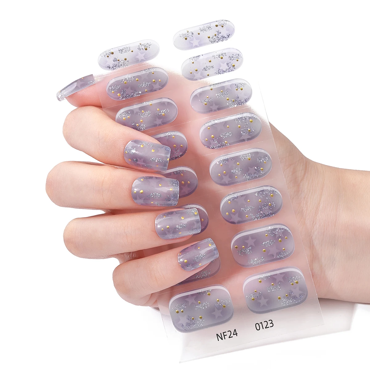 

16tips Semi Cured Gel Nail Strips Sparkly Star DIY Gel Polish Stickers Self-Adhesive Gel Nail Wraps Full Cover UV Nail Sticker