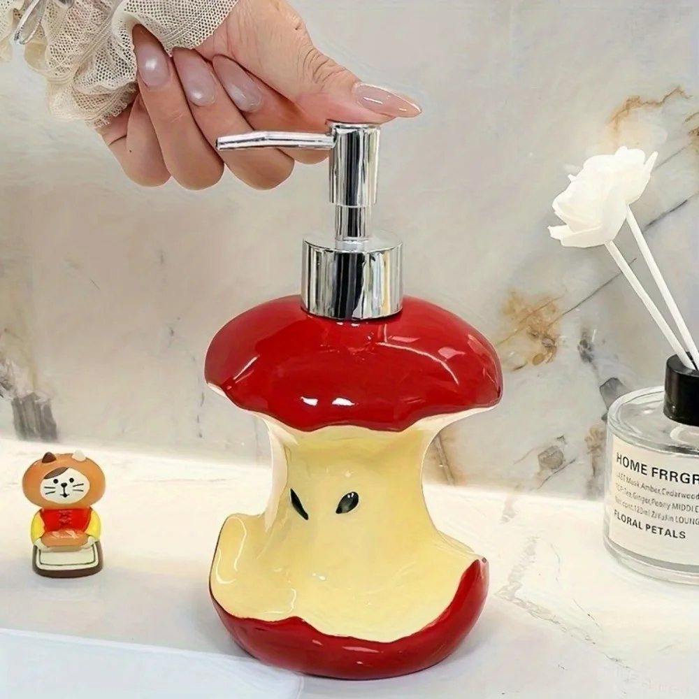 

Cute Apple Core Soap Dispenser Ceramic Refillable Pump Bottle for Countertop Cute Home Decor Liquid Dispenser Housewarming Gift