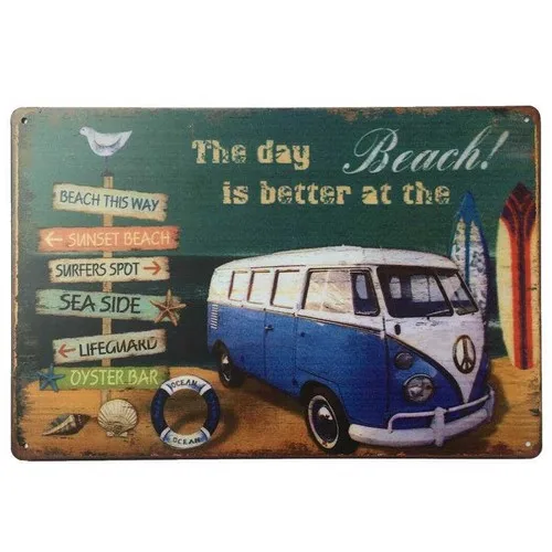 Combi Beach Tin Sign Blue Campervan Car Garage Man Cave 30cmx20cm --Tin Sign