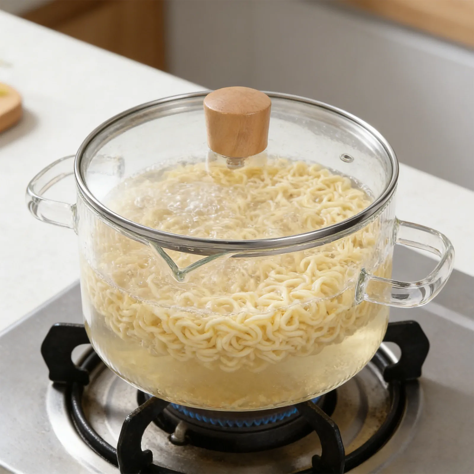 Borosilicate Glass Stew Pot 1800ml Clear Double Handle Saucepan for Stovetop Soup Porridge Simmering