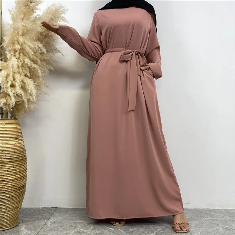 Hot Selle Simple Style Moroccan Dresses Kaftan Turkey Solid Color Gulf Abayas Islamic Women Long Dress Muslim Saudi Robe Ramadan