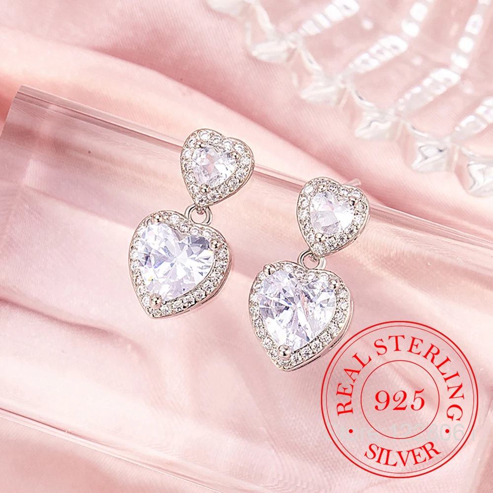 925 Sterling Silber Schmuck Luxus Kristall Liebe Herz Ohrstecker für Frauen Hochzeit Schmuck für Mädchen Freund Geschenk