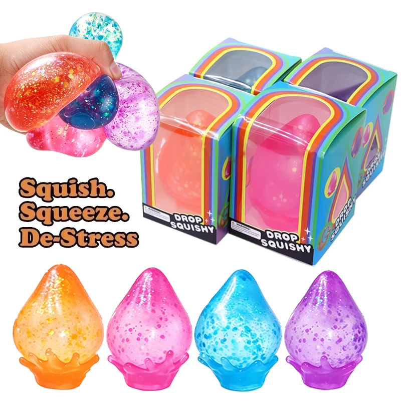 Schylling Needoh Dream Drop Squishy Squeeze Toy Glitter Clear Non-toxic Slow Rebound Anxiety Relief Autism ADHD Focus Toy Gift