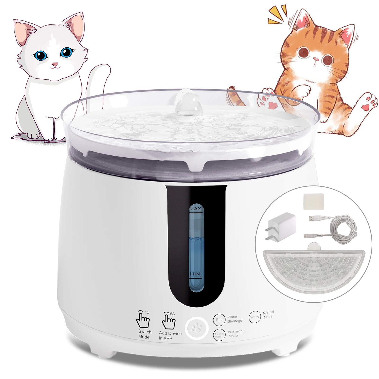 

Ultra-Quiet Cat Water Fountain Filter Smart Automatic Pet Dog Water Dispenser&Burnout Prevention Pump 2L Recirculate Filtrin