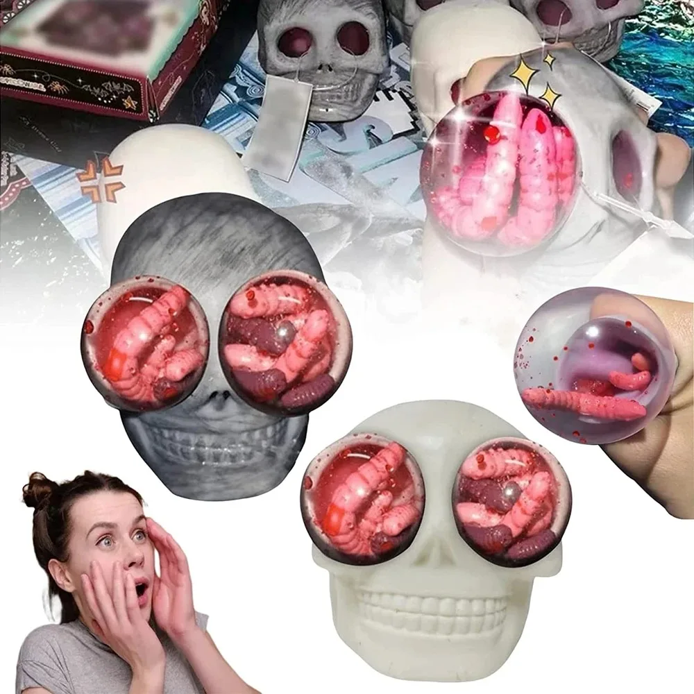 Funny Gothic Squeeze Skull Toys Squishy Horror Skull Stress Relief Vent Kneading Decompression Toy Funny Halloween Toys Gift