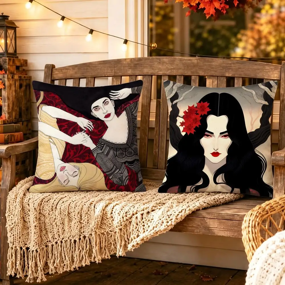 Novel Carmilla Cushion Cover Pillow Short Plush Scary Creepy Cushion for Living Room Sofa Halloween Holiday Gift