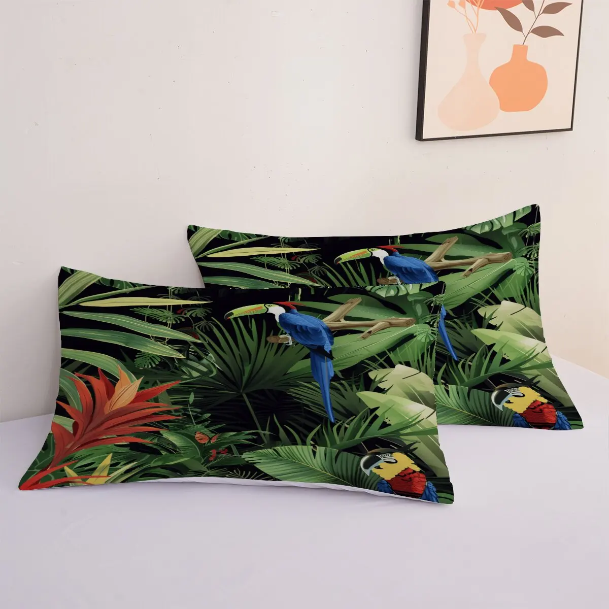 Blue bird  Down duvet cover large size  red and black parrot  1 duvet cover and 2 pillowcases (without blankets)