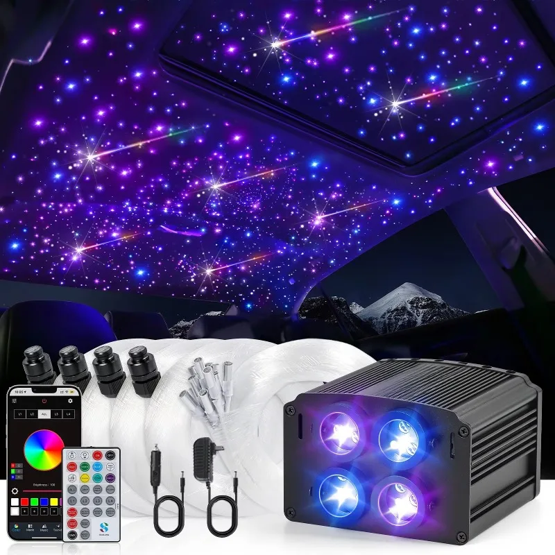 Car Starlight Canopy Kit Sparkling Meteor Fiber Optic Ceiling Light Car Roof Decoration Spotting Light