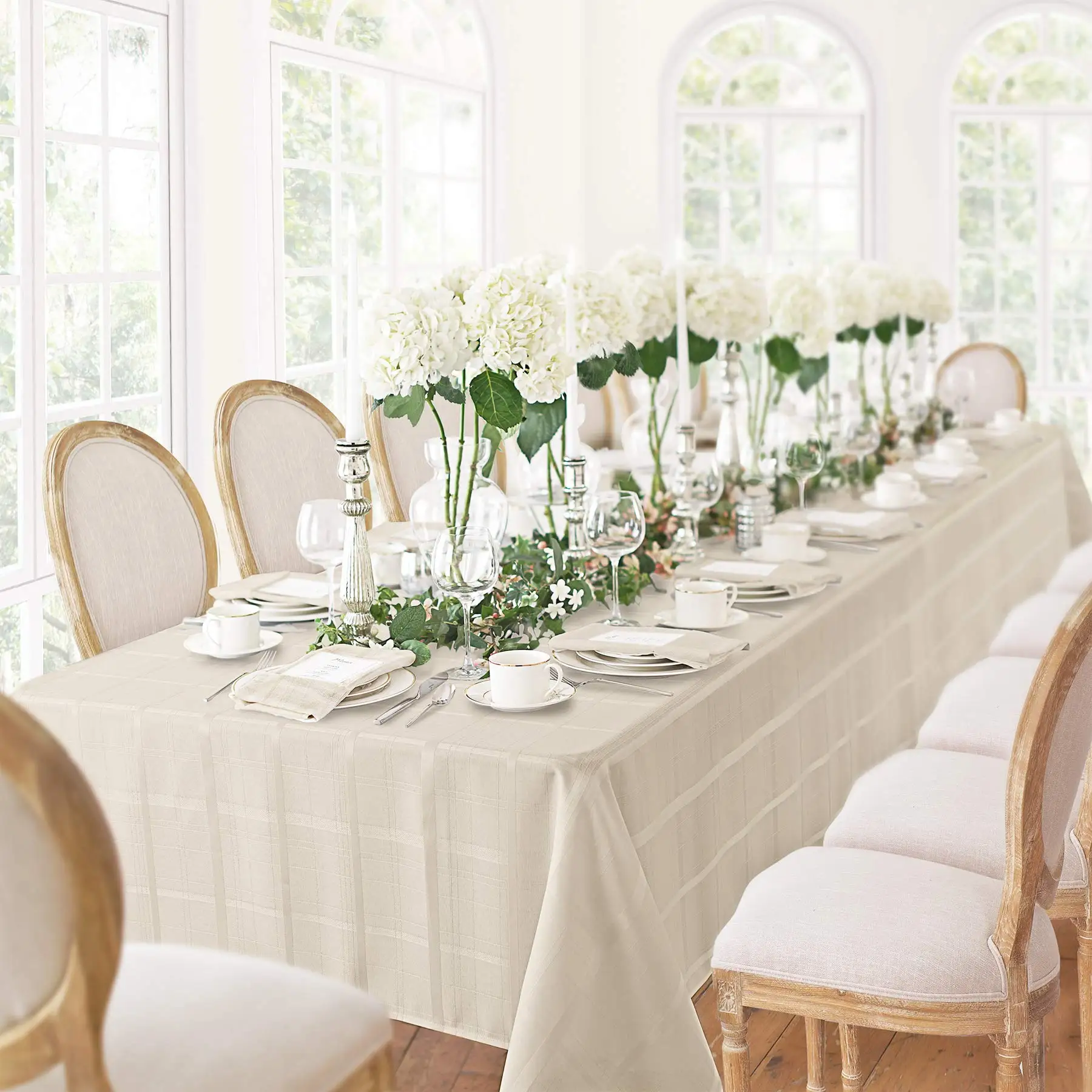 Square Solid Textured Fabric Tablecloth,Thanksgiving Elegance Plaid,No Iron Soil Resistant Dining Room Table Cover