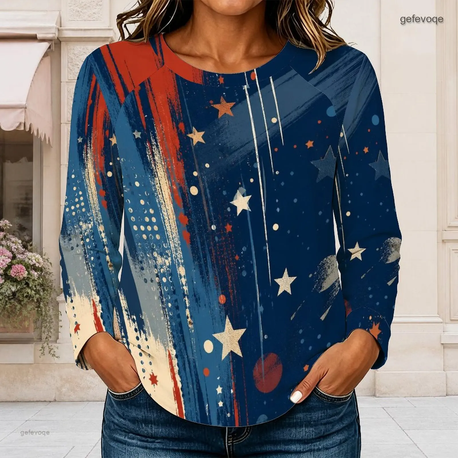 Women Crew Neck Raglan Long Sleeve T Shirt Curved Hem Loose Casual Basic Top Custom Print Ladies Daily Wear Blouse - view 6