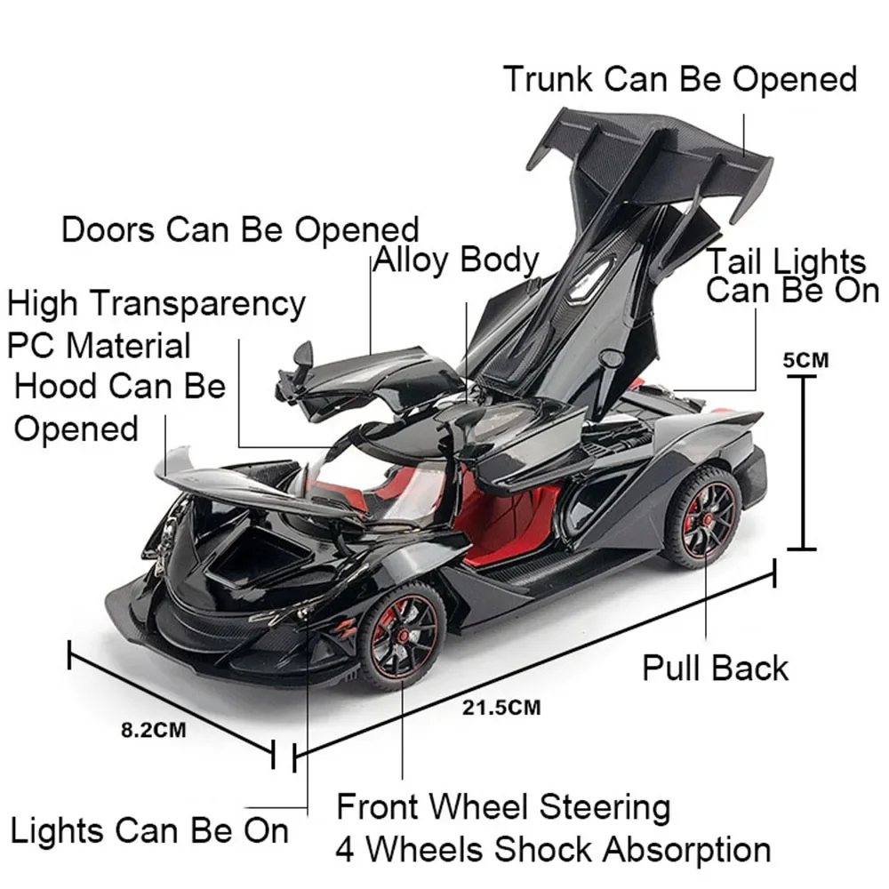 1:24 Apollo EVO IE Alloy Model Diecast Toys Car Ornament Sound Light Pull Back Doors Opened Miniature Vehice Kids Friend's Gifts