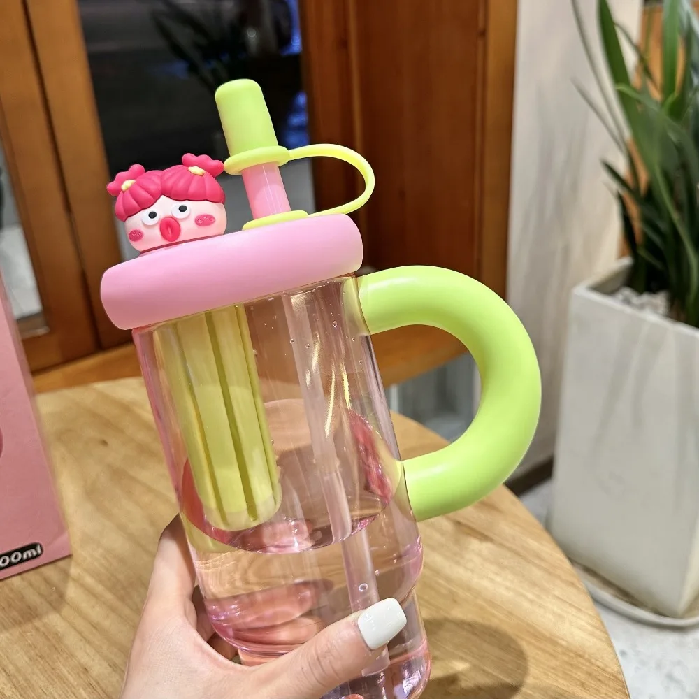 

Travel 900ML Sports Water Bottle Cartoon Plastic Drinking Water Cup Large Capacity Straw Cup For Gym Fitness
