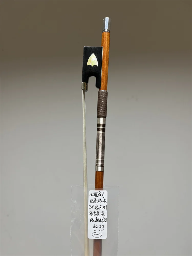 Actual Photo High End 62.2g Pernam buco Wood Violin Bow 4/4 Size/Mongolia Horse Hair/Silver Mount/Pearls Inlay Ebony Frog No.200