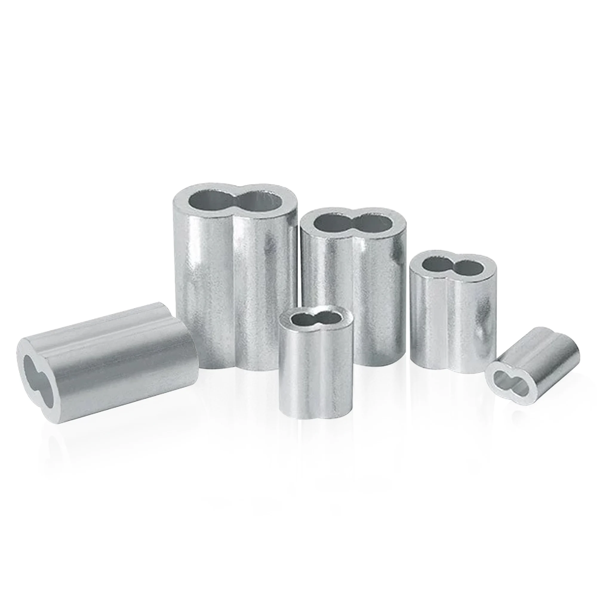 Aluminium-Drahtseil-Crimp-Befestigungsclip mit fester Hülse, ovale 8-Typ-Drahthülsen, Kordelschloss, Aluminium-Kabelstopper, Crimp-Seil-Hardware