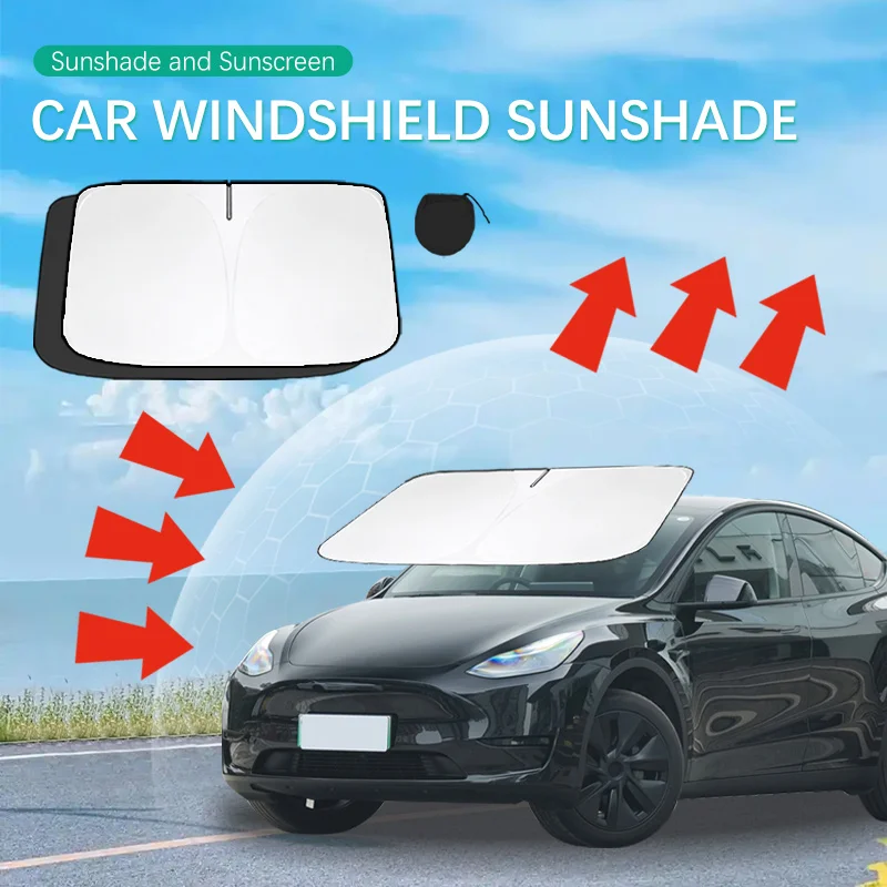 Car Sun Visor For Tesla Model Y Front Windshield Sunshade Heat Insulation Summer Cooling Auto Accessories