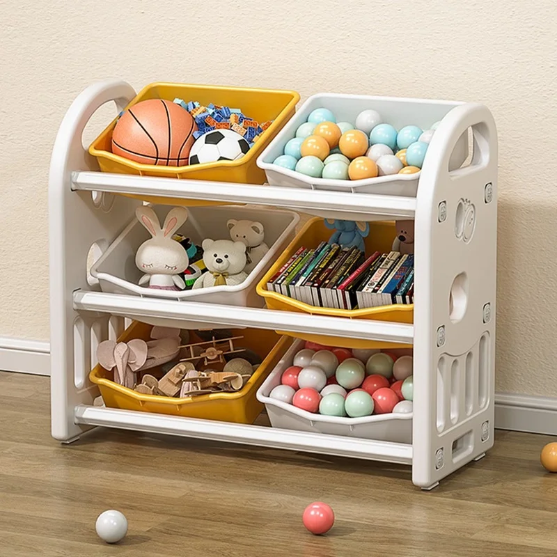 

Yellow White 6-Bin Kids Toy Storage Organizer with HDPE Shelves for Playroom, Bedroom, Living Room