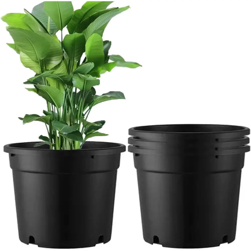 

Пластиковые горшки для растений объемом 7 галлонов, 4 штуки в упаковке, прочные круглые черные кашпо для использования в помещении и на улице