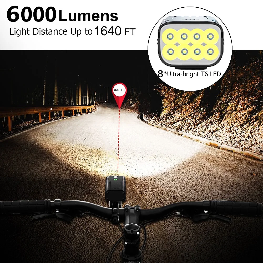 10000mAh 8 LED Bike Light Waterproof USB Rechargeable LED Bicycle Light 10000 Lumens Flashlights Riding Headlamp as Power Bank