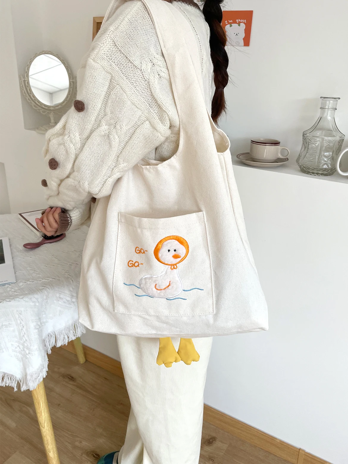 

2023 Casual Canvas Large Capacity Bag Women Handbags Cartoon Duck Cute Shoulder Crossbody Bags Luxury Big Shopper Bag Purse