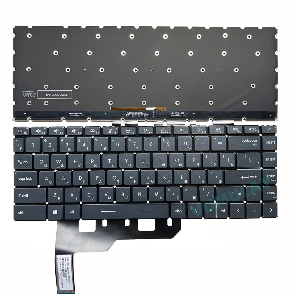 Teclado retroiluminado ruso para MSI Modern 14 B11MOU B4MW B5M B10MW B10RASW B11S / Prestige 15 A12UC A12UD A11UC A12SC / Modern 15 A5M A11SB A4M A11MU Prestige 14 A12SC EVO A12M