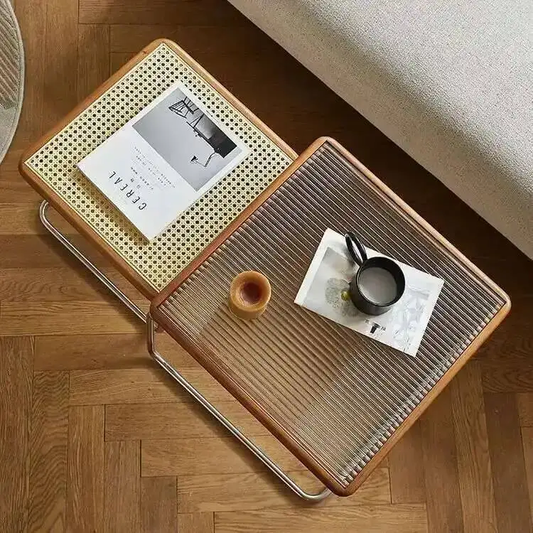

Solid Style Stainless Steel Nordic Wood Medieval Glass Rattan Combination Coffee Table Size Combination Modern Minimalist Style