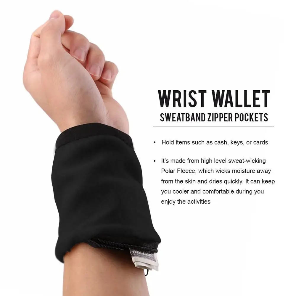 Unisex Sport Brace Pouch Arm Band Hand Guards Sweatband Wrist Wallet Wrist Protector Zipper Wristband