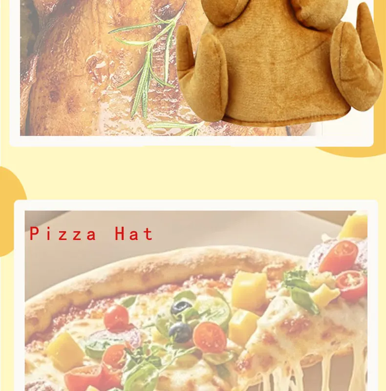 Niedliches, neuartiges Food-Hut-Set, 4-teilig – Hamburger, Pommes Frites, Pizza und Drumstick für Partys, Freizeitkleidung und Geschenke – Detail 7