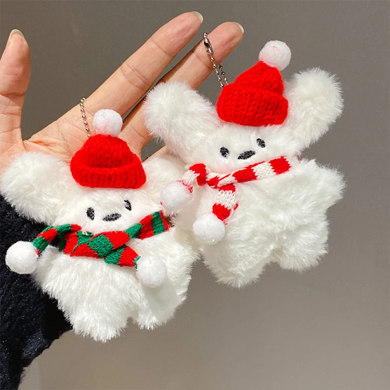 Cute Cartoon Christmas Plush Cat Rabbit Keychain Kawaii Soft Stuffed Doll Toys Car Key Ring Backpack Pendant Decoration Gifts