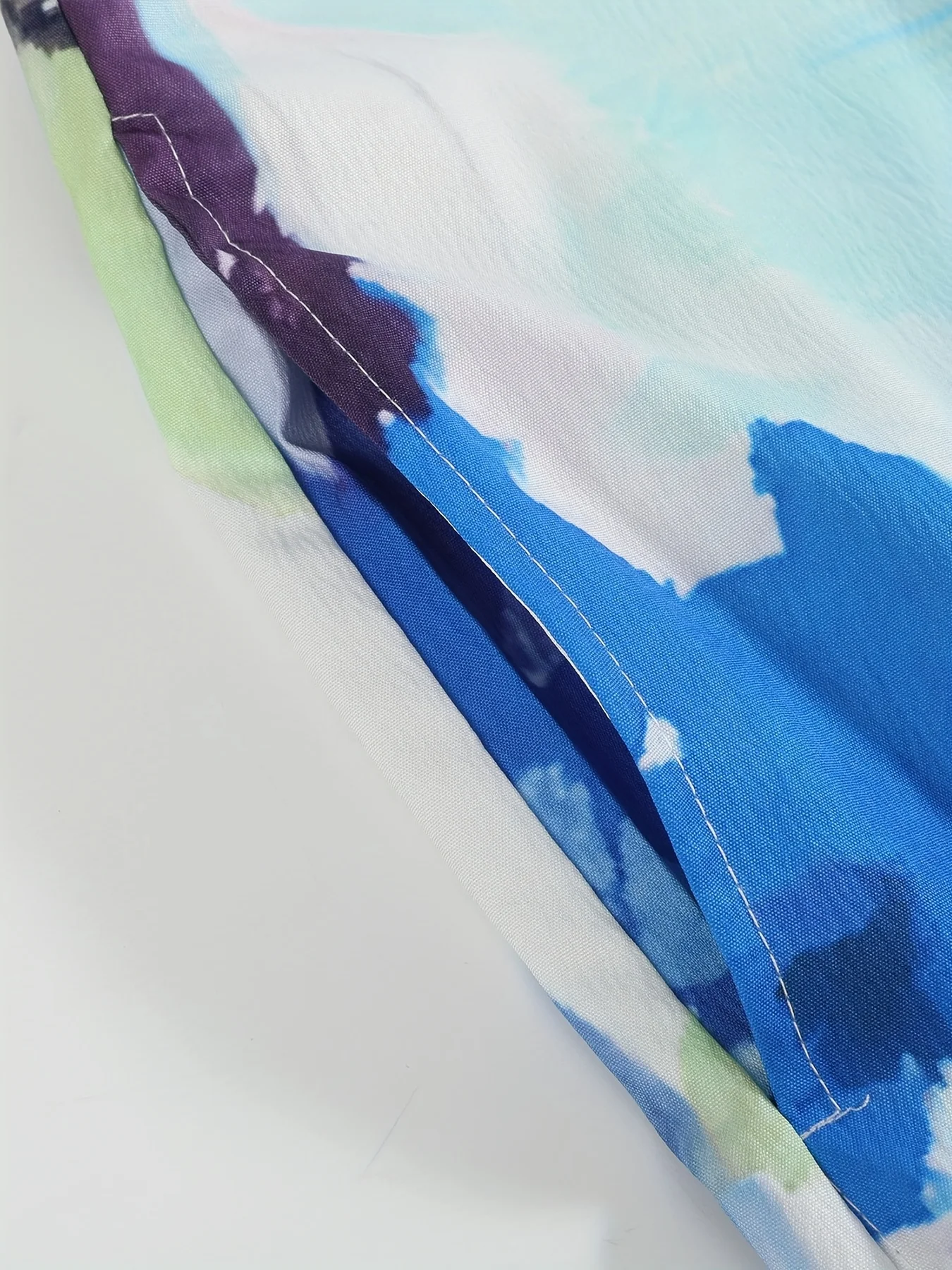 Blue Women's oversized woven casual summer round neck dress Blue