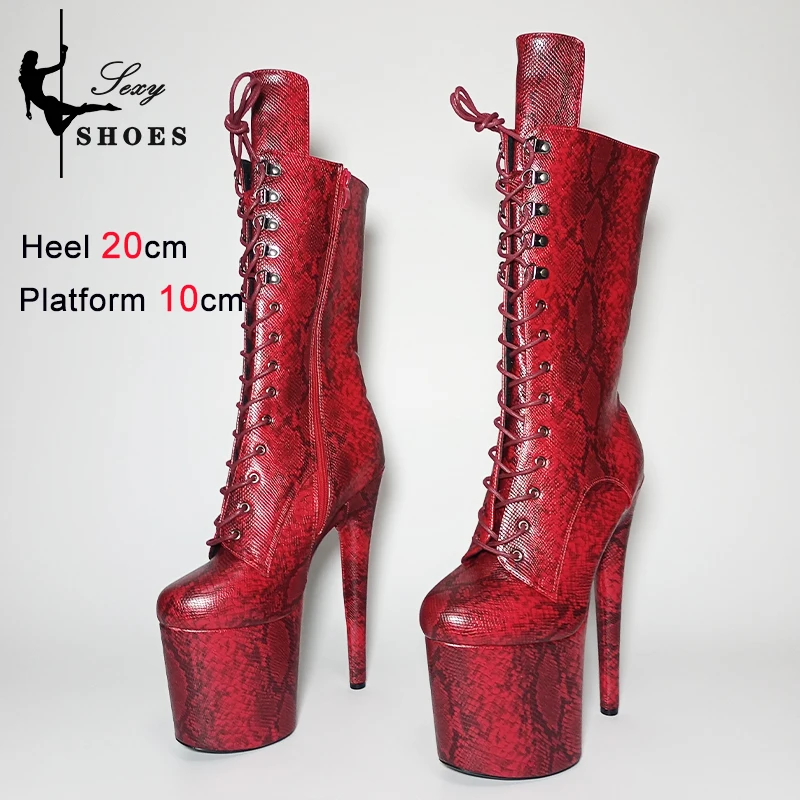 Snake Pattern Shoes Women Sexy Fetish 8Inch/20CM Pole Dancing Ankle Boots Stripper Stiletto Heels Low Tube Short Boots Thin Heel