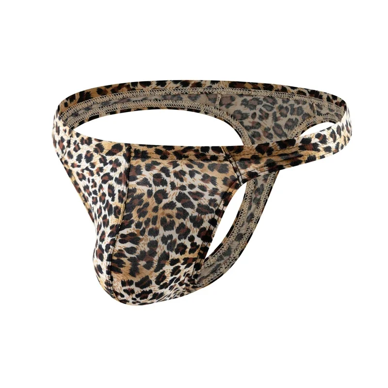 Tanga Sexy para hombre, ropa interior con patrón de leopardo, cintura baja, suave, parte trasera en T, lencería, suspensorio