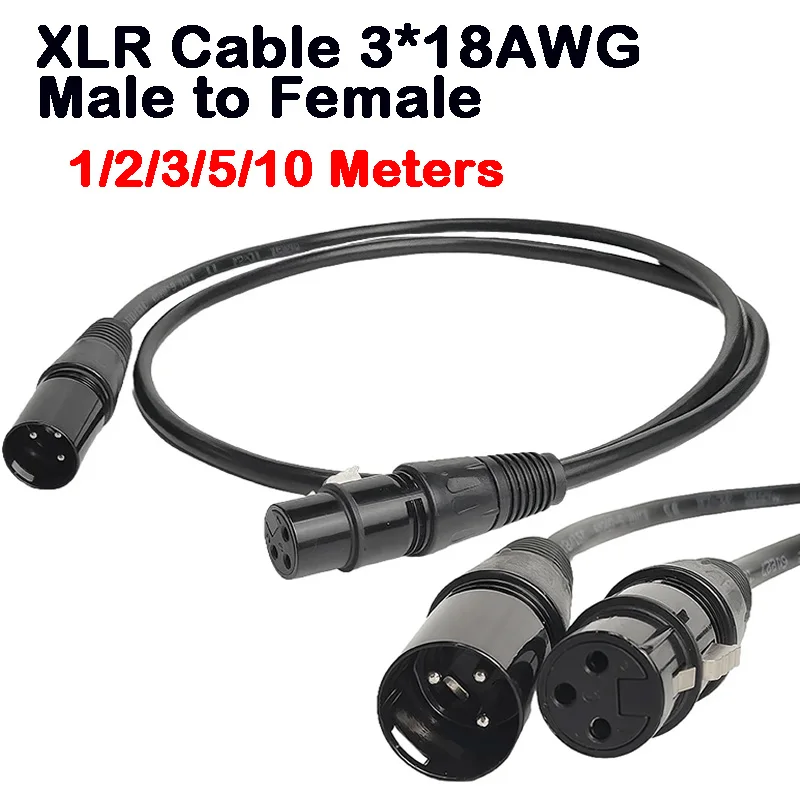 3-PIN XLR Cable 3*18AWG Male to Female Microphone Stage Light DMX Cable for Audio Mixer Speaker Amplifier PAR Lights/LED Effects